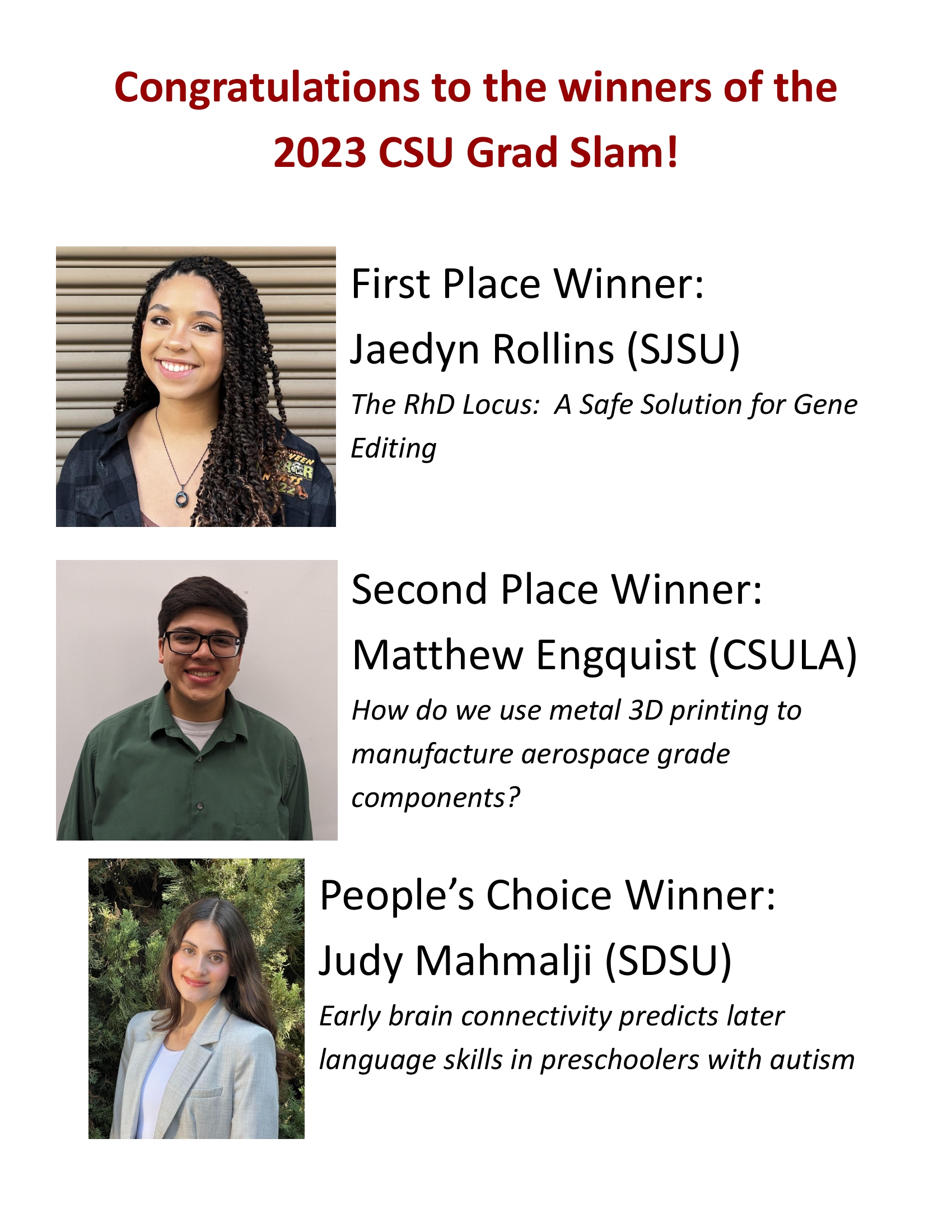 2023 CSU Grad Slam Winners